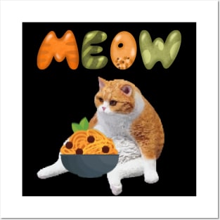 Funny Cat eating spaghetti Posters and Art